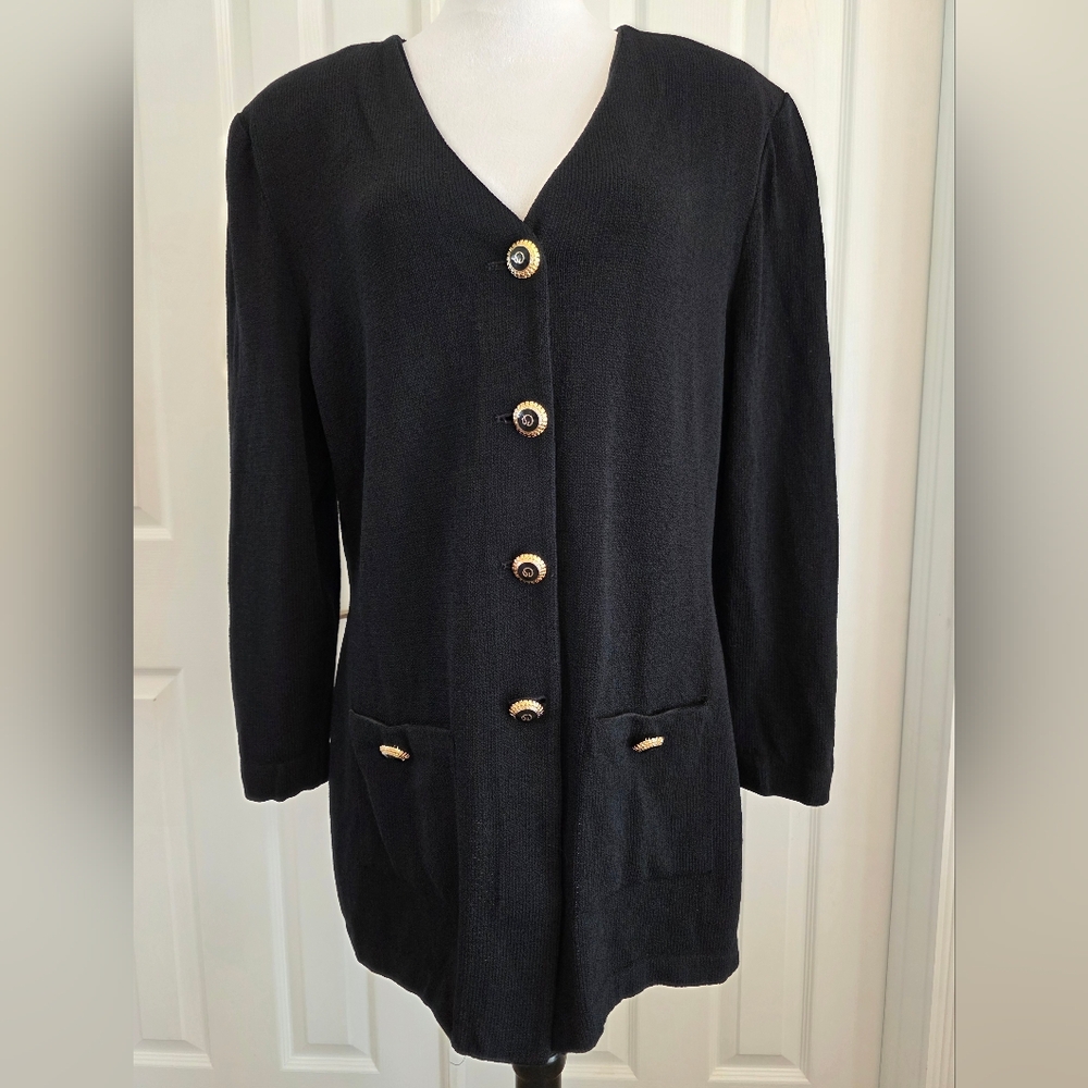 Vintage St John by Marie Gray Black Santana Knit Blazer Jacket- Size 16 - Picture 4 of 12